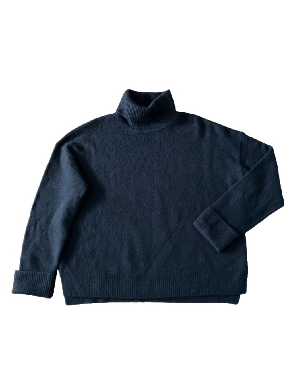 Nordstroms Black Cashmere Wool Turtleneck M Sweater Boxy Heavy Thick Warm Winter